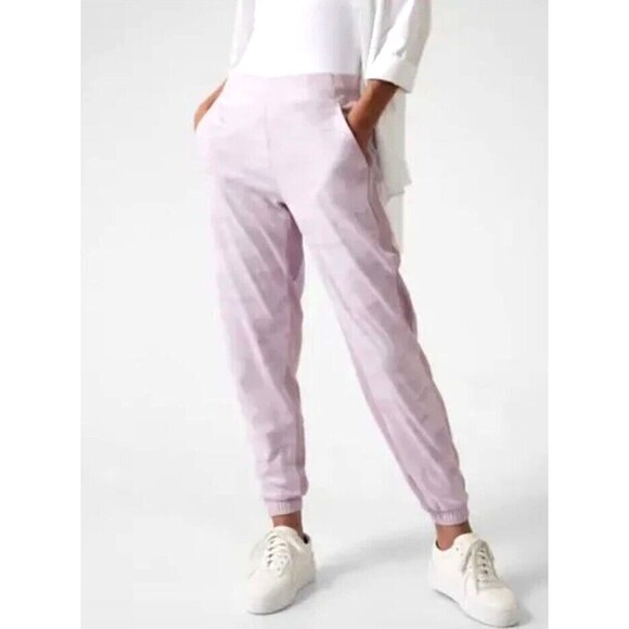 ATHLETA Brooklyn Camo Lined Jogger Purple Sz Large Pull On Pants - Picture 1 of 14